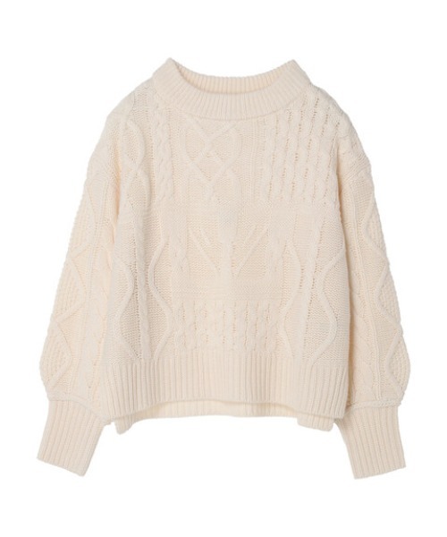 Sugar spoon(シュガースプーン)の「・SUGAR SPOON パッチワークケーブルニット*(ニット/セーター・レディース・オレンジ/アイボリー/モカ/杢グレー・FREE)」の7枚目の写真