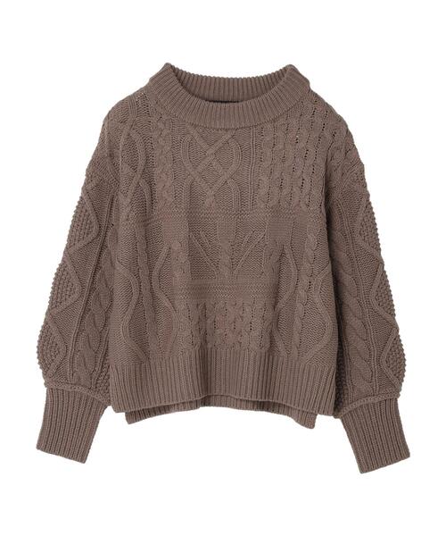 Sugar spoon(シュガースプーン)の「・SUGAR SPOON パッチワークケーブルニット*(ニット/セーター・レディース・オレンジ/アイボリー/モカ/杢グレー・FREE)」の8枚目の写真