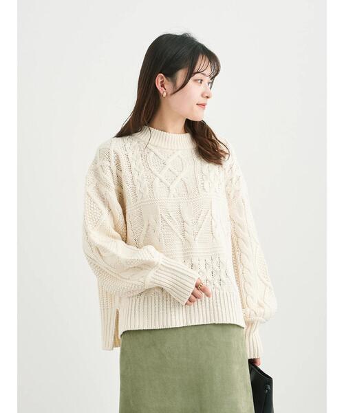 Sugar spoon(シュガースプーン)の「・SUGAR SPOON パッチワークケーブルニット*(ニット/セーター・レディース・オレンジ/アイボリー/モカ/杢グレー・FREE)」の9枚目の写真