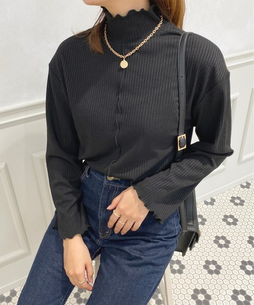 apres jour（アプレジュール）の「ハイネックリブメロートップス【ZOZOTOWN限定アイテム】（Tシャツ/カットソー・レディース・ブラック/ピンク/アイボリー/モカ・X-LARGE/フリー）」の3枚目の写真