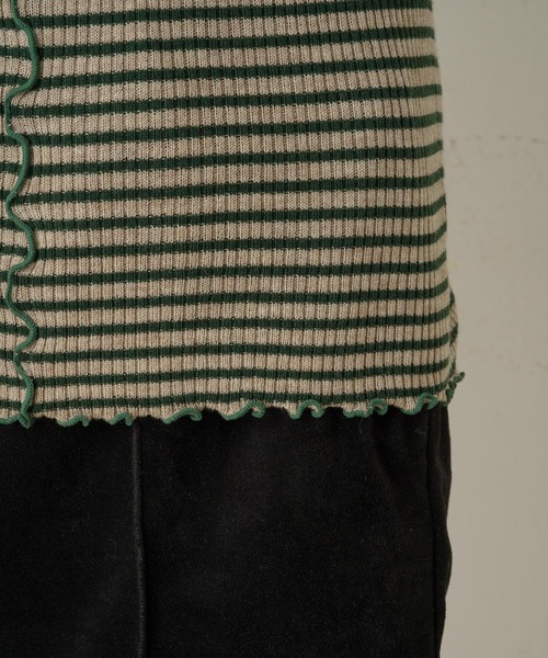 Kastane（カスタネ）の「メローリブボーダーハイネックニット（ニット/セーター・レディース・ブラック/グリーン/ライトベージュ・FREE）」の13枚目の写真