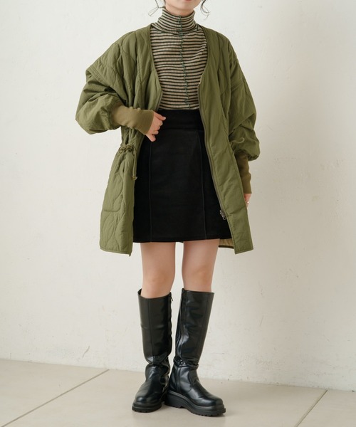 Kastane（カスタネ）の「メローリブボーダーハイネックニット（ニット/セーター・レディース・ブラック/グリーン/ライトベージュ・FREE）」の5枚目の写真