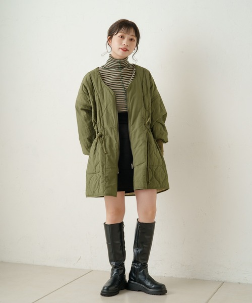 Kastane（カスタネ）の「メローリブボーダーハイネックニット（ニット/セーター・レディース・ブラック/グリーン/ライトベージュ・FREE）」の4枚目の写真