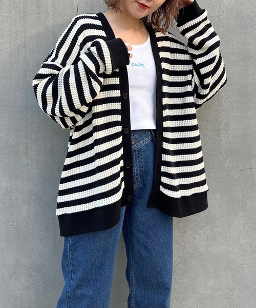 PBLIM（ページボーイリム）の「【PAGEBOYLIM】ワッフルカーデ（カーディガン/ボレロ・レディース・グリーン/ブラック系その他/スミクロ/クリーム・FREE）」の2枚目の写真