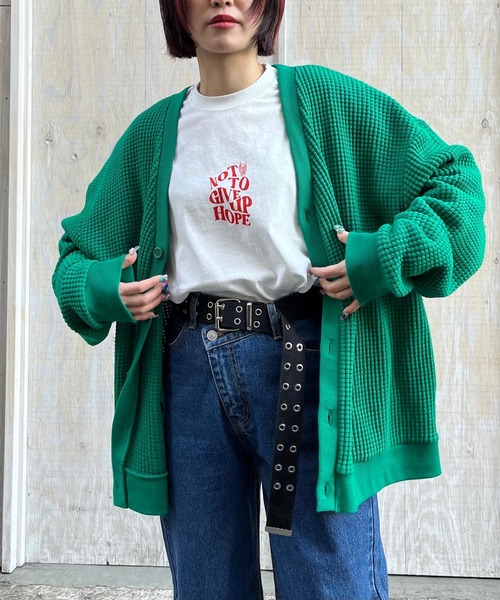 PBLIM（ページボーイリム）の「【PAGEBOYLIM】ワッフルカーデ（カーディガン/ボレロ・レディース・グリーン/ブラック系その他/スミクロ/クリーム・FREE）」の4枚目の写真