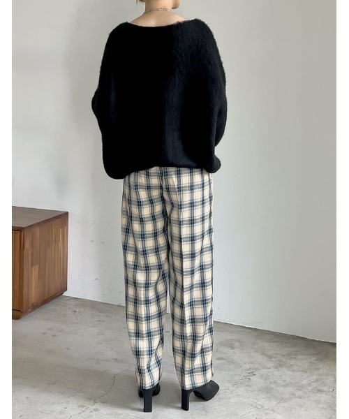 低身長サイズ有]先染めチェック柄ストレートパンツ（スラックス）｜Re