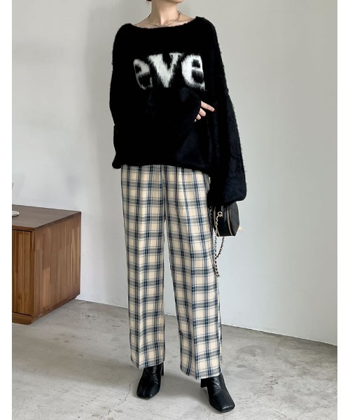 低身長サイズ有]先染めチェック柄ストレートパンツ（スラックス）｜Re