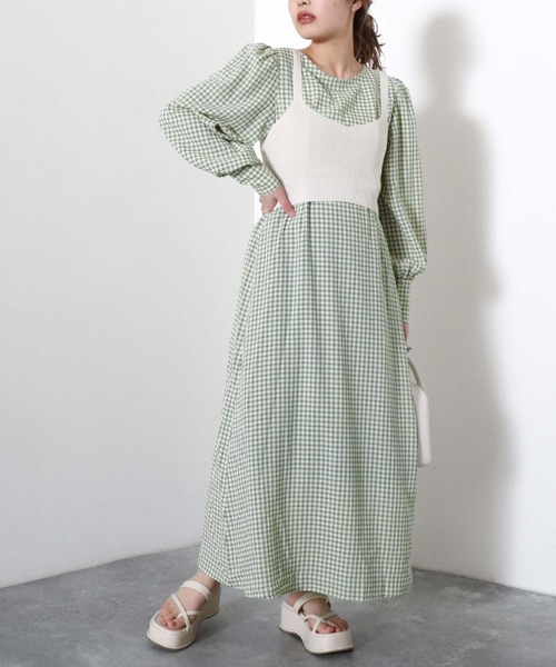 archives（アルシーヴ）の「【入荷禁止】畦編みビスチェ＋ウエスト切替ワンピース（ワンピース・レディース・ブラック/ピンクベージュ/グリーン・MEDIUM）」の3枚目の写真