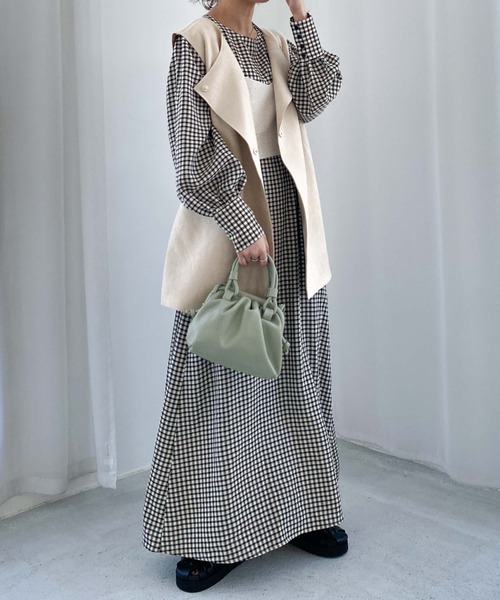 archives（アルシーヴ）の「【入荷禁止】畦編みビスチェ＋ウエスト切替ワンピース（ワンピース・レディース・ブラック/ピンクベージュ/グリーン・MEDIUM）」の2枚目の写真