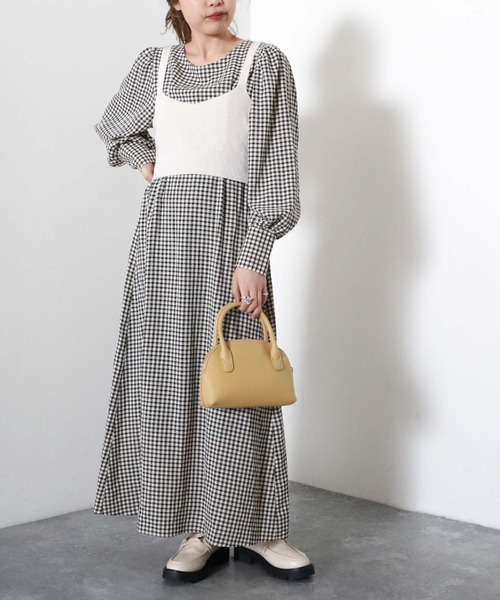 archives（アルシーヴ）の「【入荷禁止】畦編みビスチェ＋ウエスト切替ワンピース（ワンピース・レディース・ブラック/ピンクベージュ/グリーン・MEDIUM）」の7枚目の写真