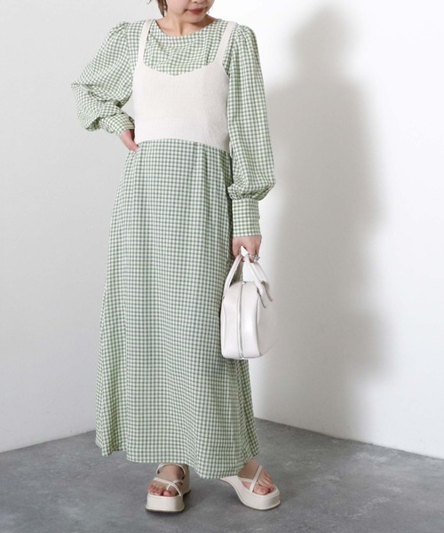 archives（アルシーヴ）の「【入荷禁止】畦編みビスチェ＋ウエスト切替ワンピース（ワンピース・レディース・ブラック/ピンクベージュ/グリーン・MEDIUM）」の8枚目の写真