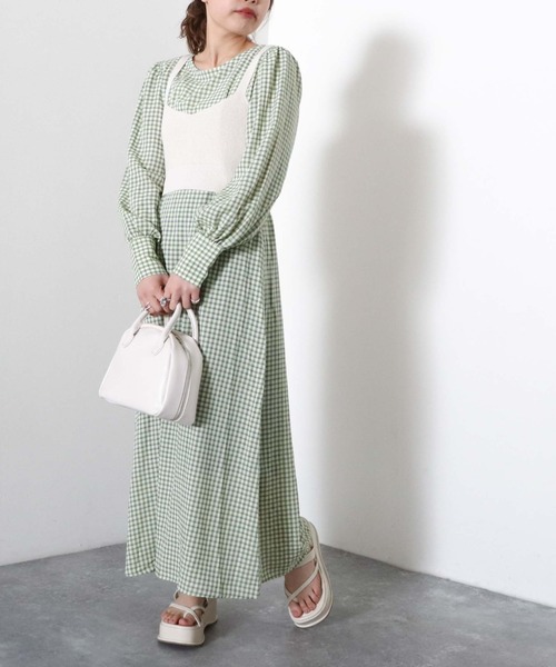 archives（アルシーヴ）の「【入荷禁止】畦編みビスチェ＋ウエスト切替ワンピース（ワンピース・レディース・ブラック/ピンクベージュ/グリーン・MEDIUM）」の11枚目の写真