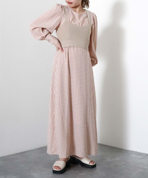 archives（アルシーヴ）の「【入荷禁止】畦編みビスチェ＋ウエスト切替ワンピース（ワンピース・レディース・ブラック/ピンクベージュ/グリーン・MEDIUM）」の5枚目の写真