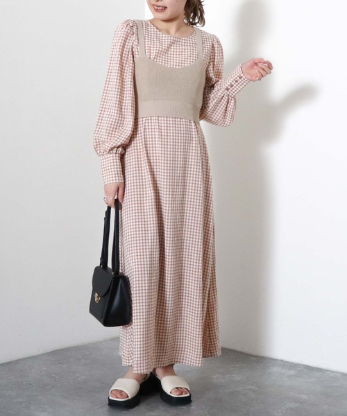 archives（アルシーヴ）の「【入荷禁止】畦編みビスチェ＋ウエスト切替ワンピース（ワンピース・レディース・ブラック/ピンクベージュ/グリーン・MEDIUM）」の14枚目の写真