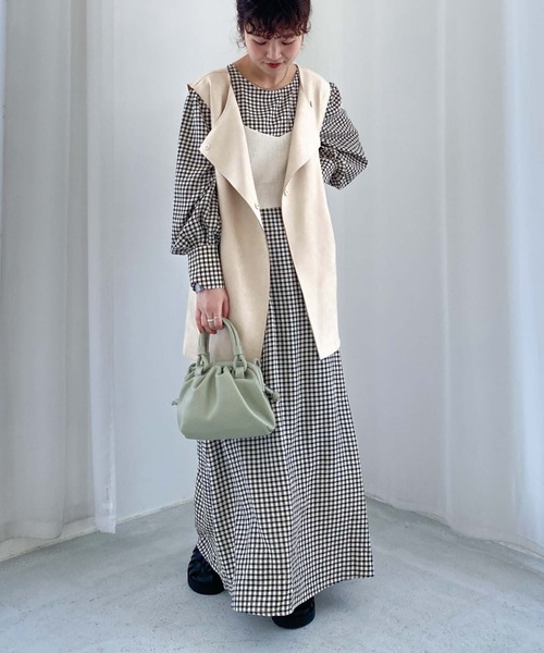 archives（アルシーヴ）の「【入荷禁止】畦編みビスチェ＋ウエスト切替ワンピース（ワンピース・レディース・ブラック/ピンクベージュ/グリーン・MEDIUM）」の4枚目の写真