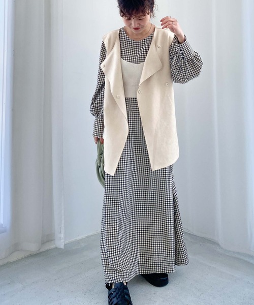 archives（アルシーヴ）の「【入荷禁止】畦編みビスチェ＋ウエスト切替ワンピース（ワンピース・レディース・ブラック/ピンクベージュ/グリーン・MEDIUM）」の13枚目の写真