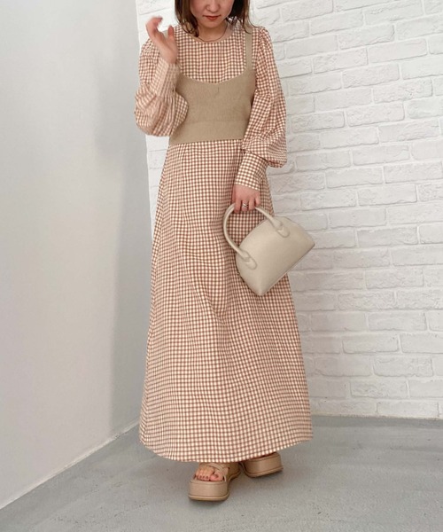 archives（アルシーヴ）の「【入荷禁止】畦編みビスチェ＋ウエスト切替ワンピース（ワンピース・レディース・ブラック/ピンクベージュ/グリーン・MEDIUM）」の16枚目の写真