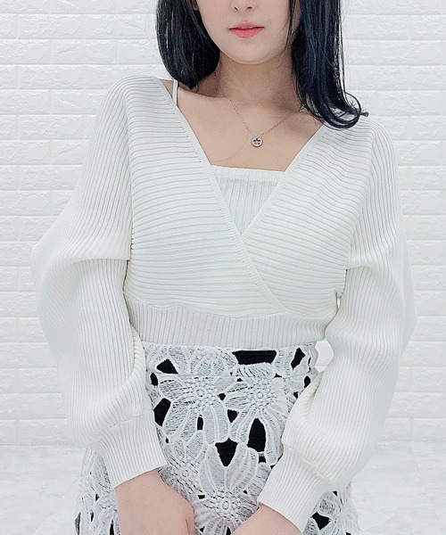 Lace Ladies(レースレディース)の「レイヤードリブニット Vネック 長袖(ニット/セーター・レディース・ホワイト/ブラック/ピンク/モカ・FREE)」の2枚目の写真