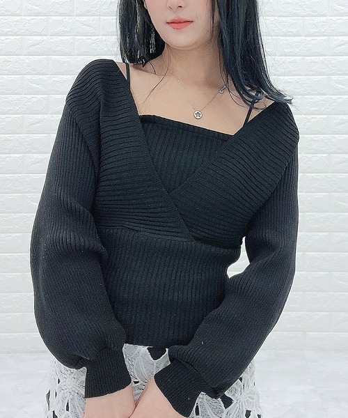 Lace Ladies(レースレディース)の「レイヤードリブニット Vネック 長袖(ニット/セーター・レディース・ホワイト/ブラック/ピンク/モカ・FREE)」の3枚目の写真