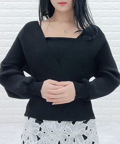 Lace Ladies(レースレディース)の「レイヤードリブニット Vネック 長袖(ニット/セーター・レディース・ホワイト/ブラック/ピンク/モカ・FREE)」の11枚目の写真