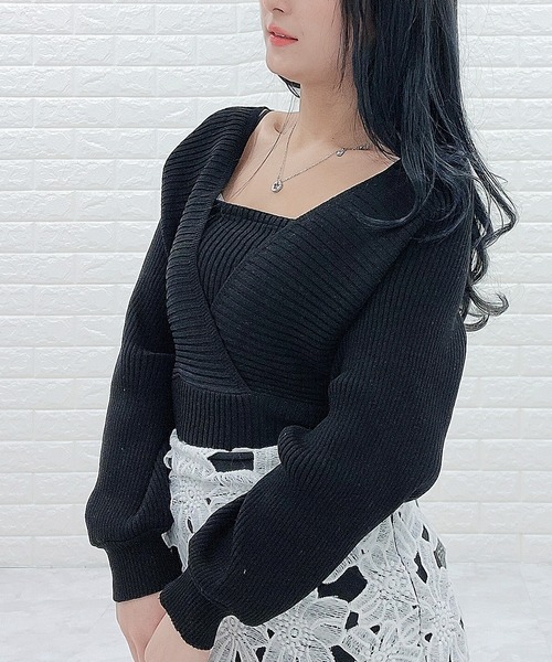 Lace Ladies(レースレディース)の「レイヤードリブニット Vネック 長袖(ニット/セーター・レディース・ホワイト/ブラック/ピンク/モカ・FREE)」の19枚目の写真