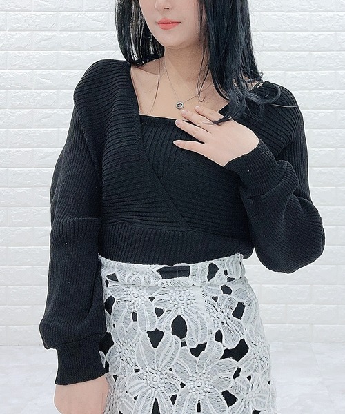 Lace Ladies(レースレディース)の「レイヤードリブニット Vネック 長袖(ニット/セーター・レディース・ホワイト/ブラック/ピンク/モカ・FREE)」の14枚目の写真