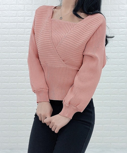 Lace Ladies(レースレディース)の「レイヤードリブニット Vネック 長袖(ニット/セーター・レディース・ホワイト/ブラック/ピンク/モカ・FREE)」の12枚目の写真