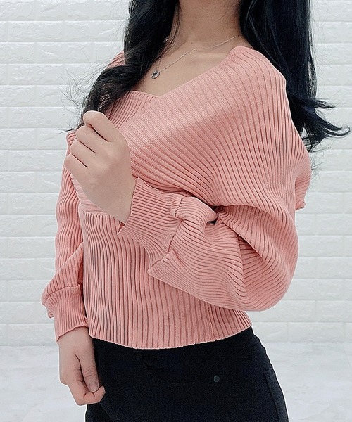 Lace Ladies(レースレディース)の「レイヤードリブニット Vネック 長袖(ニット/セーター・レディース・ホワイト/ブラック/ピンク/モカ・FREE)」の17枚目の写真
