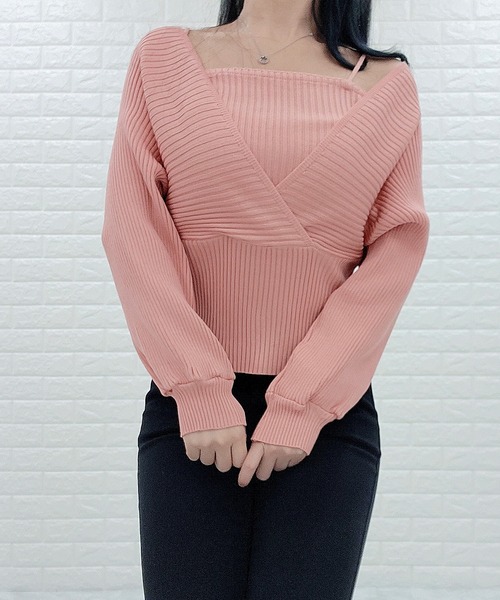 Lace Ladies(レースレディース)の「レイヤードリブニット Vネック 長袖(ニット/セーター・レディース・ホワイト/ブラック/ピンク/モカ・FREE)」の6枚目の写真