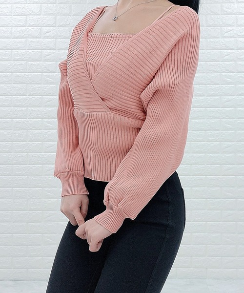 Lace Ladies(レースレディース)の「レイヤードリブニット Vネック 長袖(ニット/セーター・レディース・ホワイト/ブラック/ピンク/モカ・FREE)」の21枚目の写真