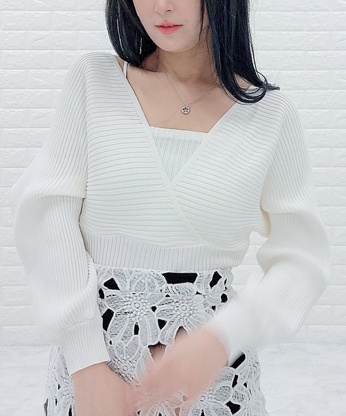 Lace Ladies(レースレディース)の「レイヤードリブニット Vネック 長袖(ニット/セーター・レディース・ホワイト/ブラック/ピンク/モカ・FREE)」の10枚目の写真