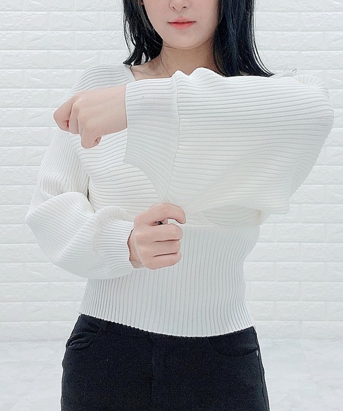Lace Ladies(レースレディース)の「レイヤードリブニット Vネック 長袖(ニット/セーター・レディース・ホワイト/ブラック/ピンク/モカ・FREE)」の8枚目の写真