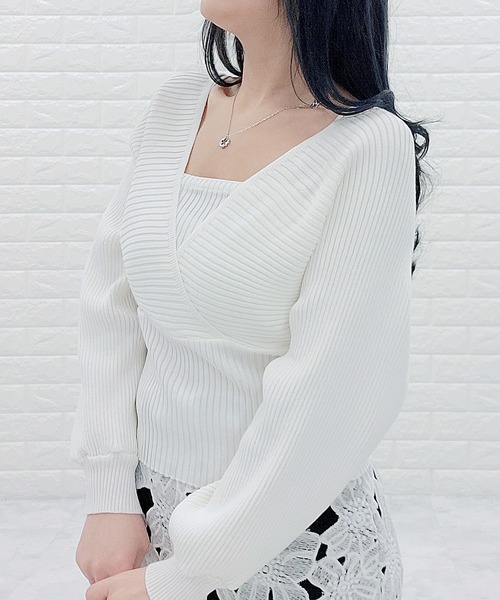 Lace Ladies(レースレディース)の「レイヤードリブニット Vネック 長袖(ニット/セーター・レディース・ホワイト/ブラック/ピンク/モカ・FREE)」の20枚目の写真