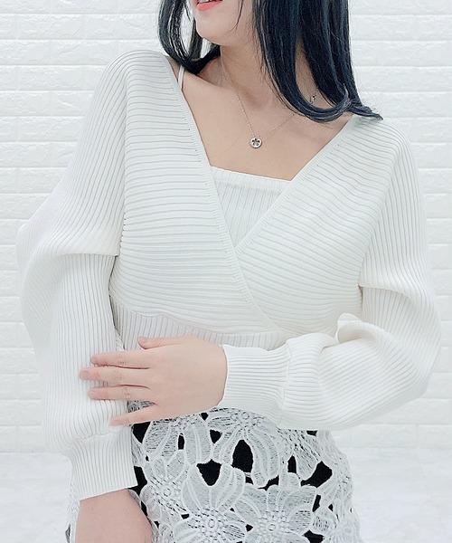 Lace Ladies(レースレディース)の「レイヤードリブニット Vネック 長袖(ニット/セーター・レディース・ホワイト/ブラック/ピンク/モカ・FREE)」の13枚目の写真