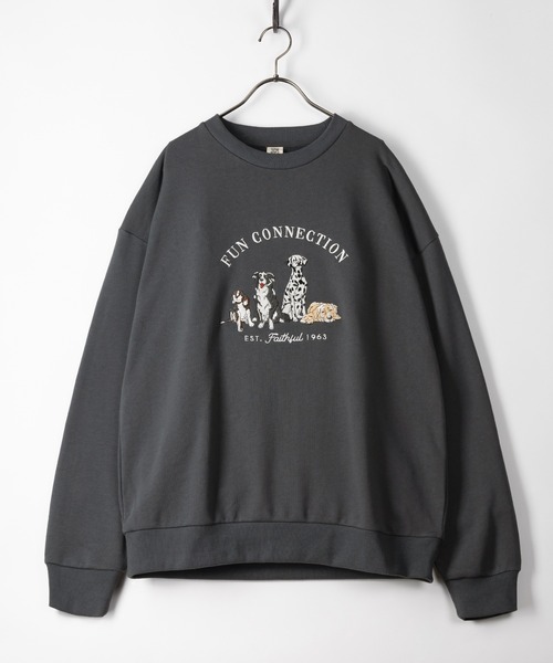 POWER TO THE PEOPLE（パワートゥーザピープル）の「DOG＆CAT刺繍スウェット/プルオーバー/ビッグシルエット（スウェット・メンズ・チャコールグレー/アッシュグレー/ベージュ/グレー系その他/ベージュ系その他/グレー系その他2/グレー系その他3・M/L）」の2枚目の写真