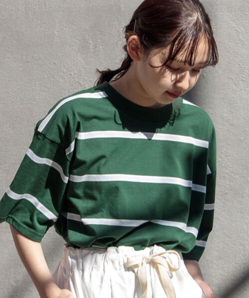 DISCUS ATHLETIC（ディスカス　アスレチック）の「【WEB限定】【DISCUS ATHLETIC/ディスカス アスレチック】SOLOTEX MIXED Tee レトロボーダー ワンポイントロゴ（Tシャツ/カットソー・メンズ・ホワイト/ブラック/グリーン系その他/ホワイト系その他・MEDIUM/LARGE）」の4枚目の写真