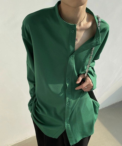 WESTBOY(ウエストボーイ)の「ルーズシルエットノーカラーシャツ WOG22S1TP06 【WB ORIGINALS】(シャツ/ブラウス・メンズ・グリーン/ブラウン/ブラック/ホワイト・M/L/XL)」の1枚目の写真