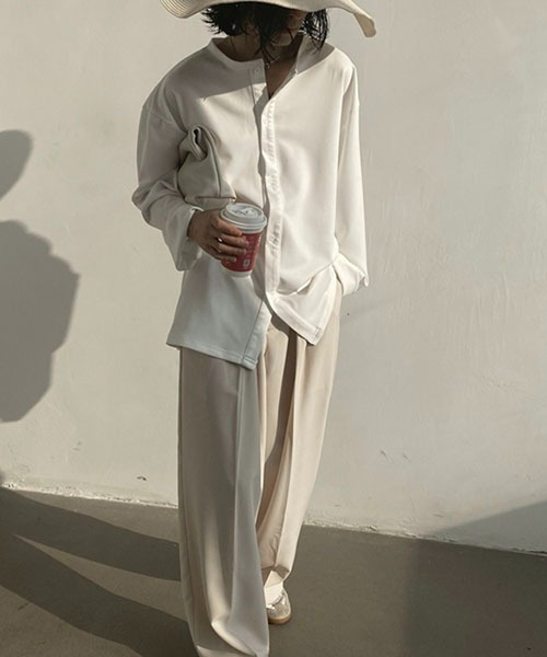 WESTBOY(ウエストボーイ)の「ルーズシルエットノーカラーシャツ WOG22S1TP06 【WB ORIGINALS】(シャツ/ブラウス・メンズ・グリーン/ブラウン/ブラック/ホワイト・M/L/XL)」の5枚目の写真