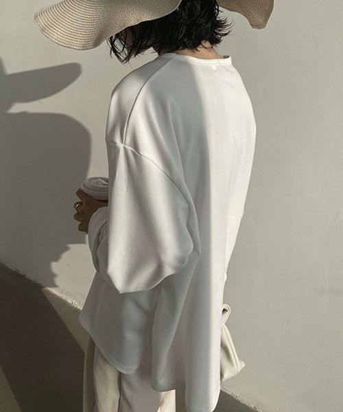 WESTBOY(ウエストボーイ)の「ルーズシルエットノーカラーシャツ WOG22S1TP06 【WB ORIGINALS】(シャツ/ブラウス・メンズ・グリーン/ブラウン/ブラック/ホワイト・M/L/XL)」の6枚目の写真