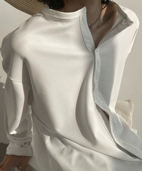 WESTBOY(ウエストボーイ)の「ルーズシルエットノーカラーシャツ WOG22S1TP06 【WB ORIGINALS】(シャツ/ブラウス・メンズ・グリーン/ブラウン/ブラック/ホワイト・M/L/XL)」の7枚目の写真