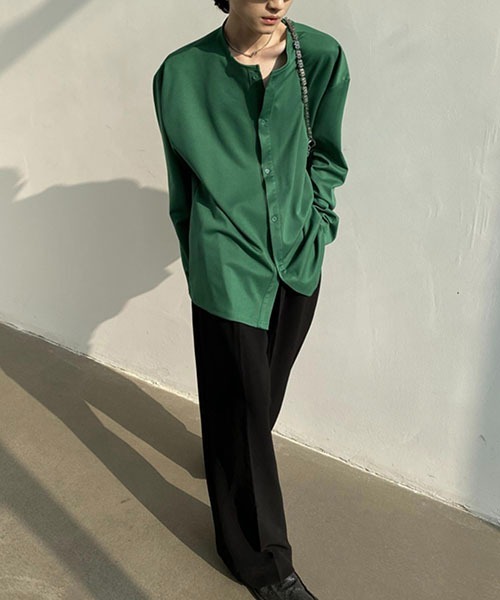 WESTBOY(ウエストボーイ)の「ルーズシルエットノーカラーシャツ WOG22S1TP06 【WB ORIGINALS】(シャツ/ブラウス・メンズ・グリーン/ブラウン/ブラック/ホワイト・M/L/XL)」の14枚目の写真