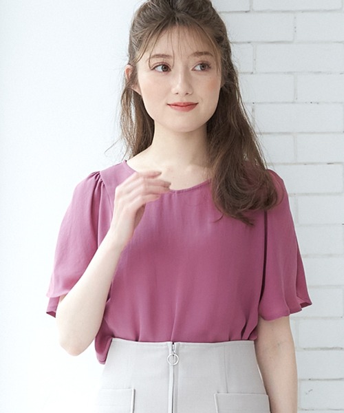 12Twelve Agenda(トゥエルブ アジェンダ)の「newNANOTEX前後2wayフレアスリーブVネックブラウス(シャツ/ブラウス・レディース・ネイビー/ピンク/グレイッシュベージュ・M)」の5枚目の写真