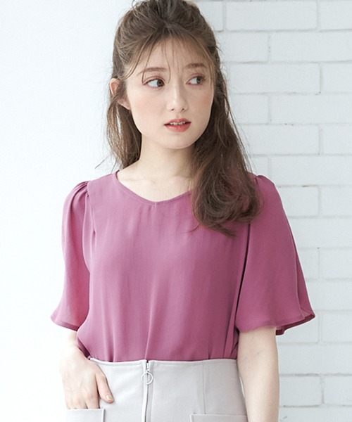12Twelve Agenda(トゥエルブ アジェンダ)の「newNANOTEX前後2wayフレアスリーブVネックブラウス(シャツ/ブラウス・レディース・ネイビー/ピンク/グレイッシュベージュ・M)」の4枚目の写真