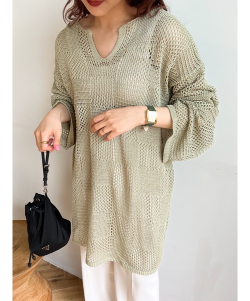 JUMELLE（ジュメロ）の「ブロックネット編みプルオーバー（ニット/セーター・レディース・グリーン/テラコッタ・FREE）」の12枚目の写真