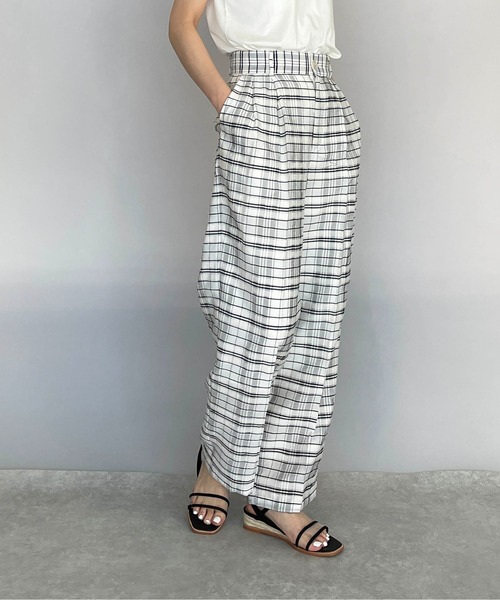 audrey and john wad（オードリーアンドジョンワッド）の「裏付き2タックチェックパンツ（その他パンツ・レディース・ブラック/グリーン・M）」の2枚目の写真