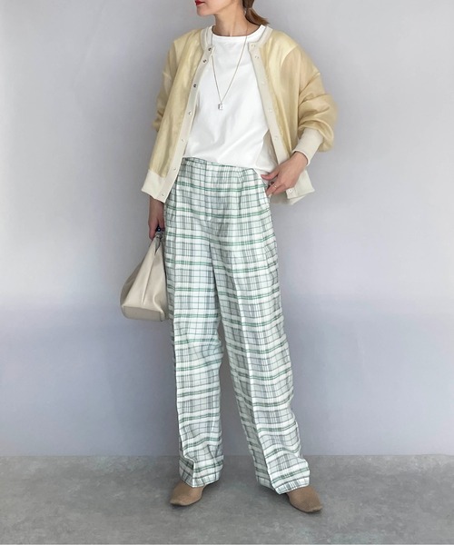 audrey and john wad（オードリーアンドジョンワッド）の「裏付き2タックチェックパンツ（その他パンツ・レディース・ブラック/グリーン・M）」の9枚目の写真