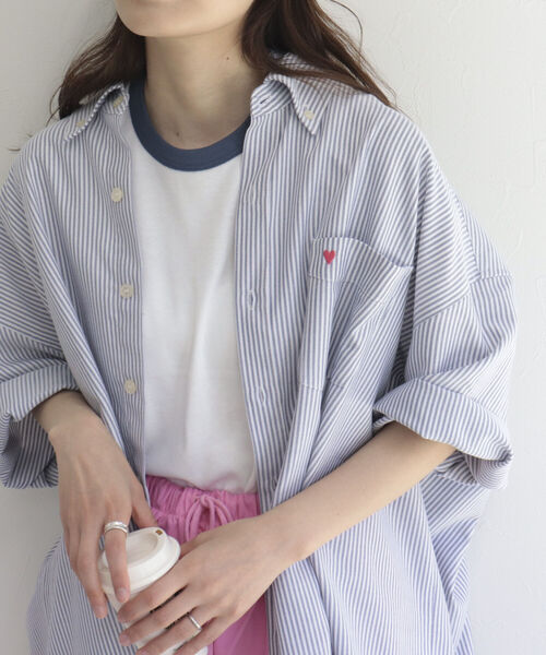 fredy repit(フレディレピ)の「【WEB限定カラーあり】ハート刺繍ストライプシャツ(シャツ/ブラウス・レディース・オフホワイト/ブルー系その他/イエロー系その他/ピンク系その他/オレンジ系その他・38)」の3枚目の写真