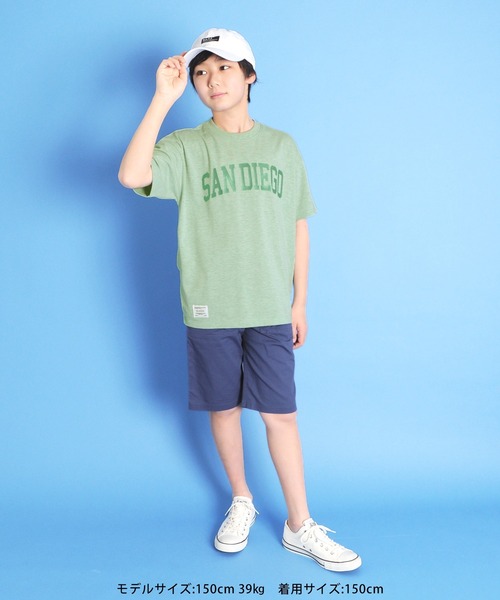 GLAZOS(グラソス)の「カラー杢天竺・接触冷感ドロップショルダーカレッジロゴ半袖Tシャツ(Tシャツ/カットソー・キッズ・パープル/オレンジ/ブルー/グリーン・130cm/140cm/150cm/160cm/170cm)」の14枚目の写真