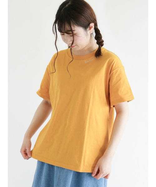 Samansa Mos2(サマンサ モスモス)の「ロゴ刺繍Tシャツ(Tシャツ/カットソー・レディース・オフホワイト/オレンジ/チャコール/キナリ・フリ-)」の4枚目の写真