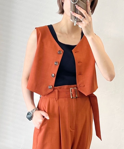 mysty woman（ミスティウーマン）の「コンパクトベストＴＯＰＳ 285717（ベスト・レディース・ブラウン/ダークオレンジ/アイボリー・FREE）」の3枚目の写真